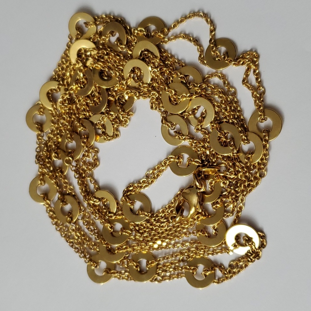 Stamped 18K Gold Italian Circles Necklace 30" Extra Long GP - Picture 7 of 9